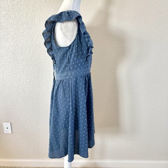 Loemes Floral Fit & Flare Dress Womens Size Large Blue Ruffle Strap Textured - Picture 3 of 15